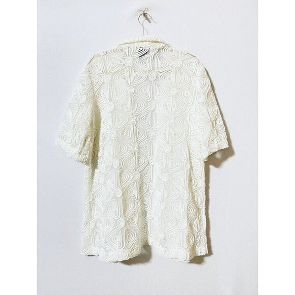 Chicos Travelers 2 Womens L 12 Braided Stitch Open Jacket Ivory White Mesh Boho - Picture 4 of 8